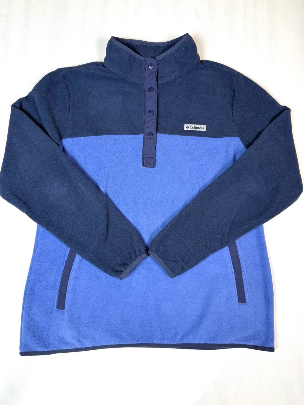 Columbia Blue Colorblock Fleece Quarter Snap Pullover Jacket Women's XL